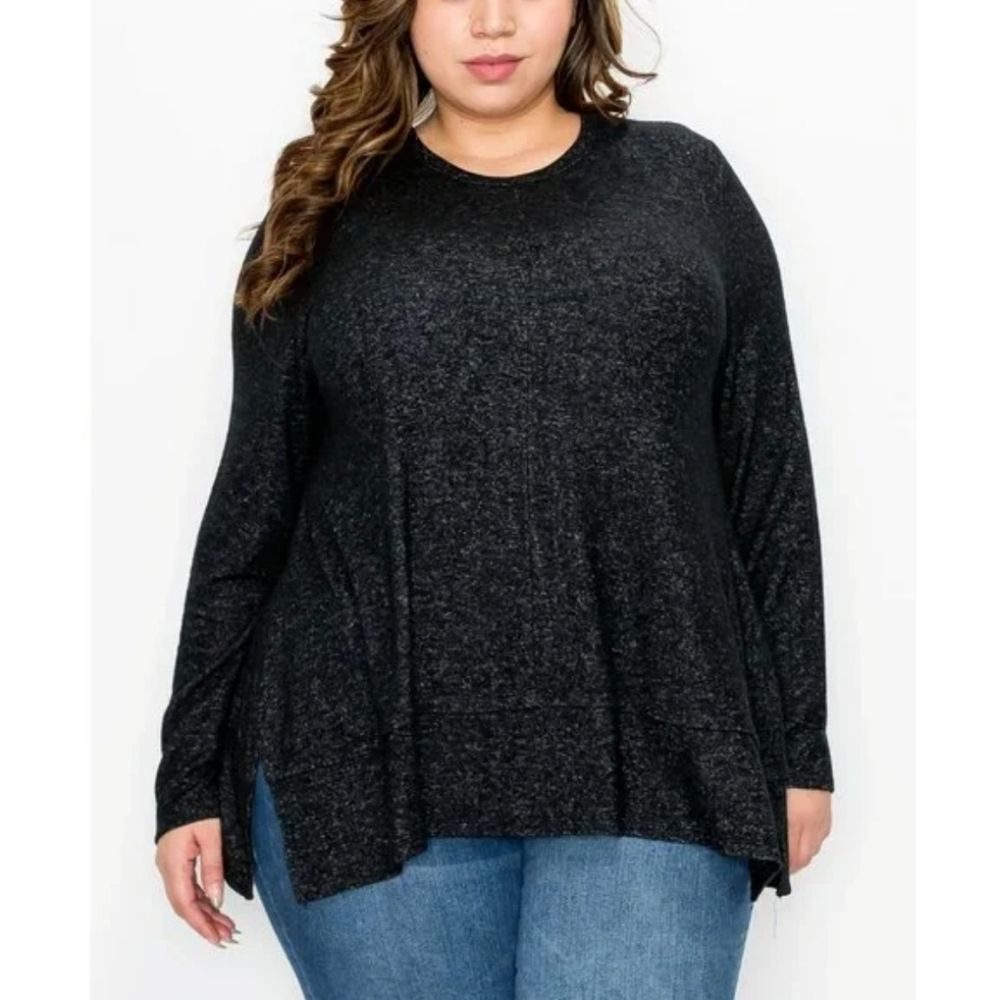 Coin 1804 Top Size 1X Women's Black Plus Long Sleeve Relaxed
